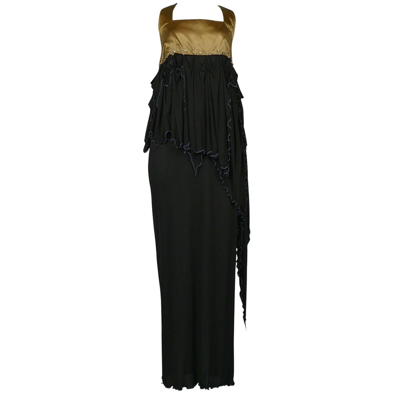 1980s Zandra Rhodes Black Gown with Gold Tambour Detailed Stitching at ...