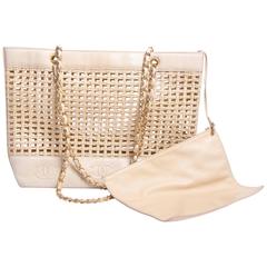 Chanel Basket Tote Shoulder Bag Vintage - straw & beige leather 1996