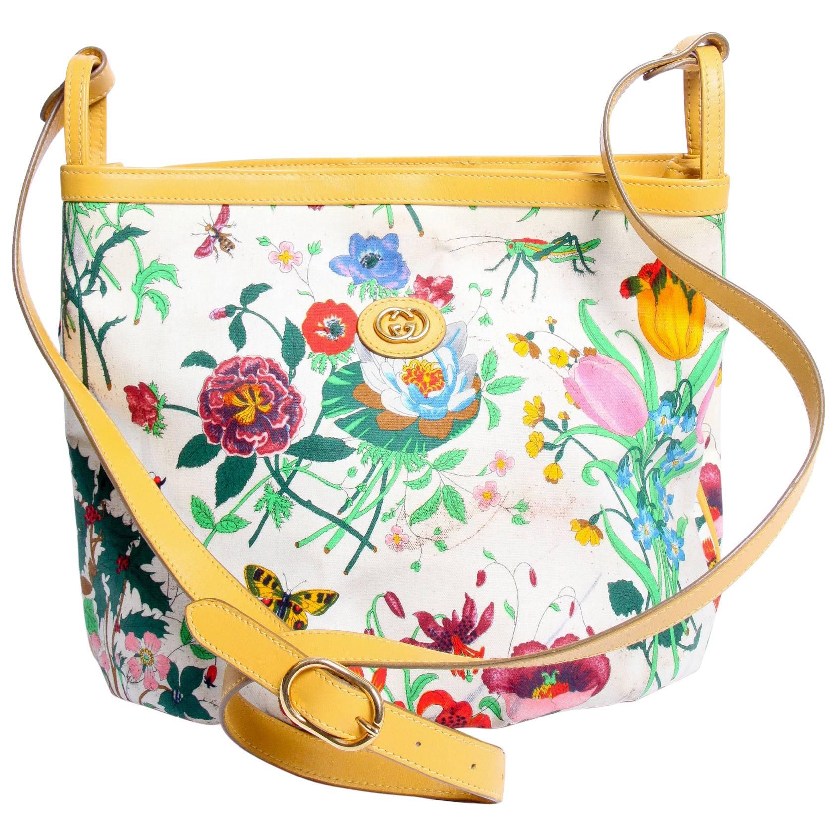 Gucci Floral Print Crossbody Bag Vintage - yellow