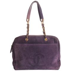 Chanel Shopping Tote Bag - purple suede 11