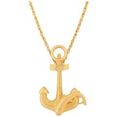 HATTIE CARNEGIE c.1970's Large Gold Fish & Anchor Pendant Statement Necklace 3