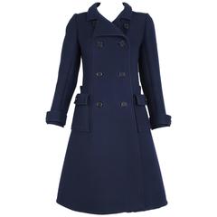 Retro 1960's Courreges for Bonwit Teller Navy Mod Space Age Wool Double-Breasted Coat
