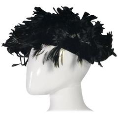  1960's Beautiful Black Feather & Velvet Christian Dior Hat