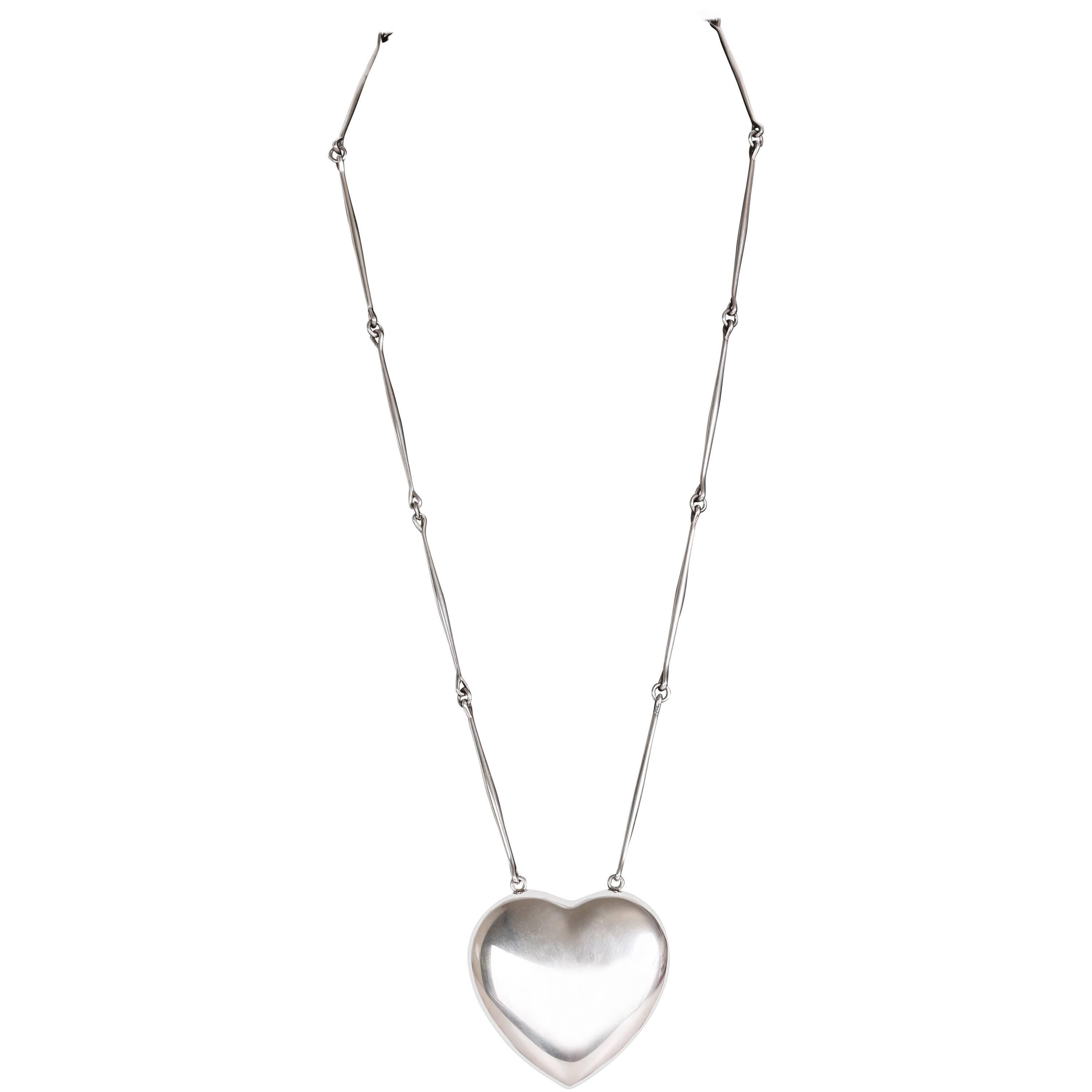 1970's Georg Jensen Sterling Silver Heart Necklace by Astrid Fog No. 126