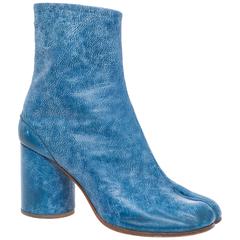 Used Maison Martin Margiela Blue Leather Tabi Boots
