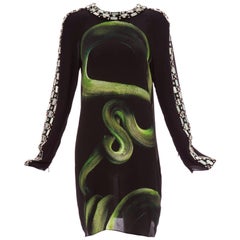 Alber Elbaz for Lanvin Runway Black Silk Python Print Crystal Dress, Spring 2012