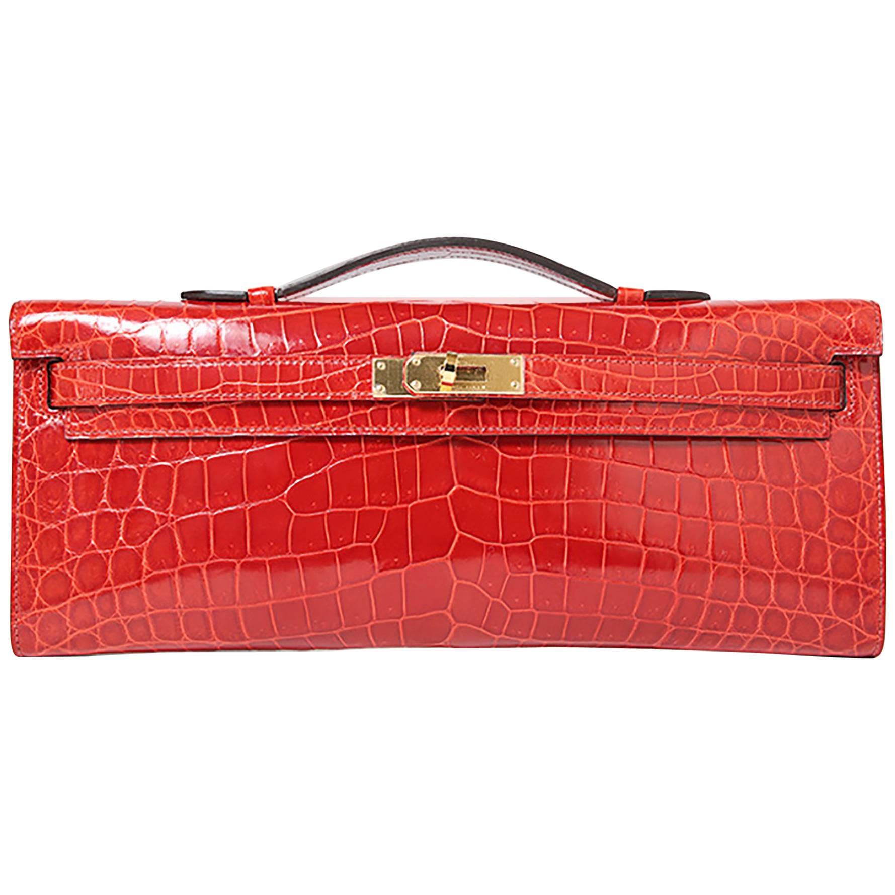 Hermes Kelly Cut Crocodilus Niloticus Leather Red Color GHW