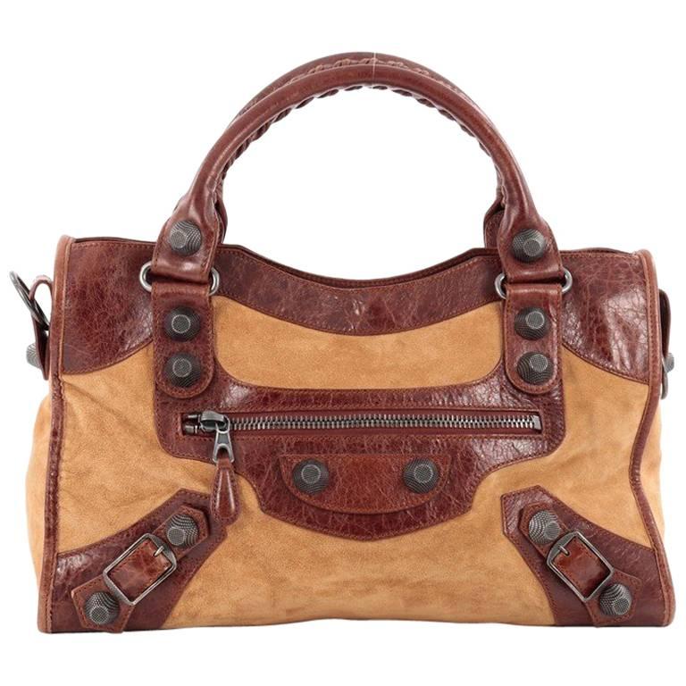 Balenciaga City Giant Studs Handbag Suede and Leather Medium
