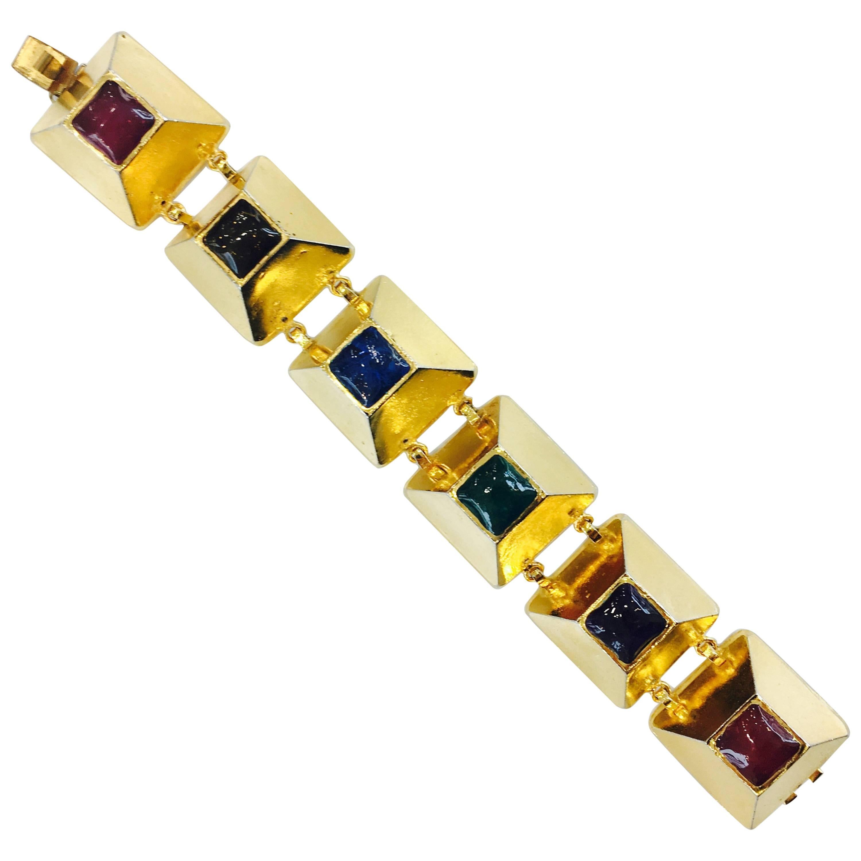 1977 Gold Plated Chanel Bracelet with Coloured Resins