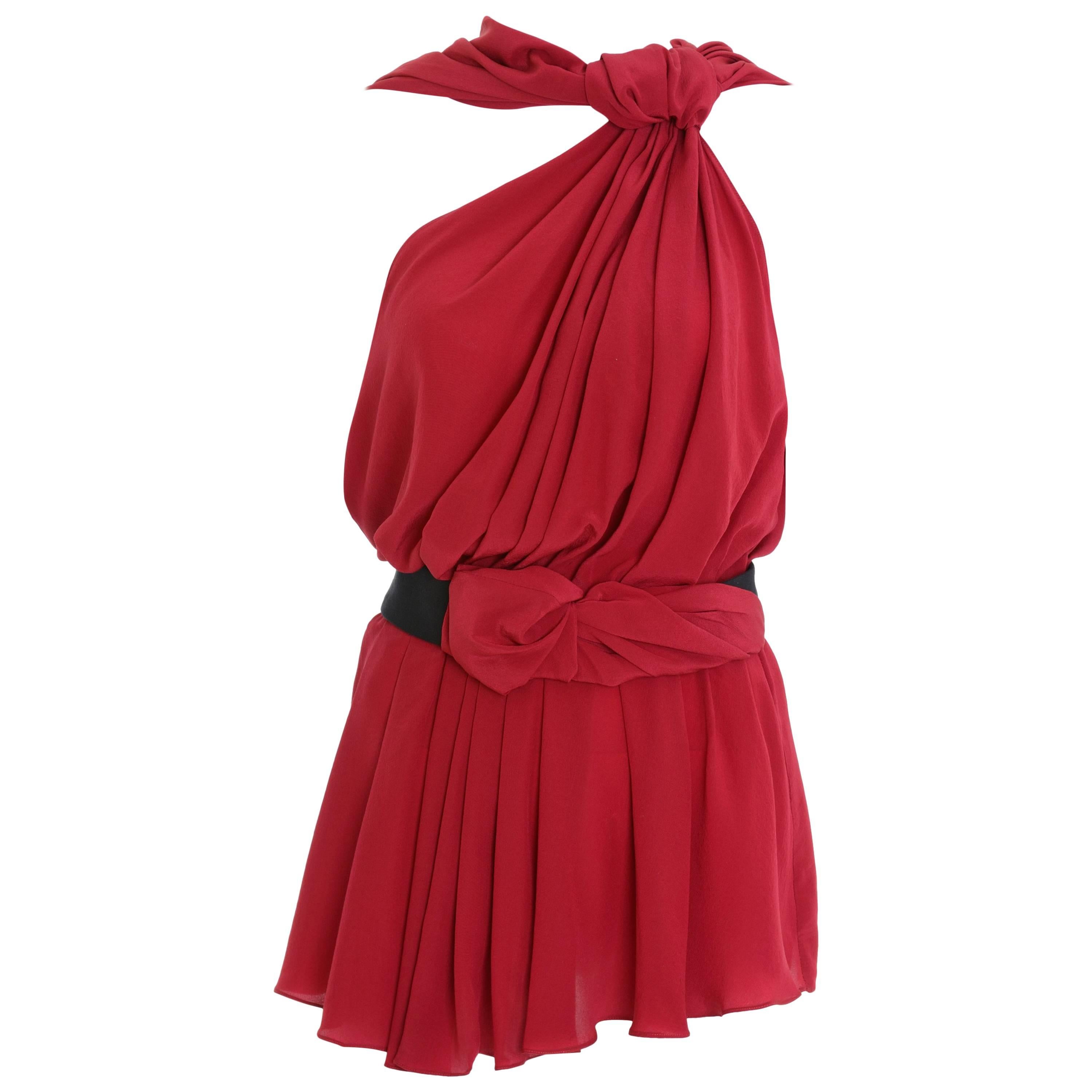 VIONNET Red Draped Mini Dress Blouse