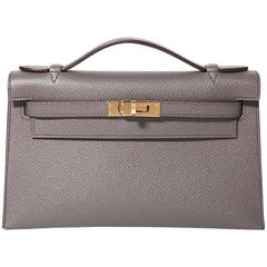 Hermes Mini Kelly Pochette Epsom Leather Etain Color GHW at 1stDibs