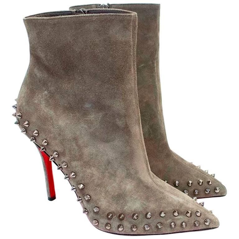 Christian Louboutin Taupe Willetta 100 Spiked Ankle Boots For Sale