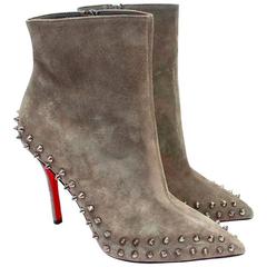 Christian Louboutin Taupe Willetta 100 Spiked Ankle Boots