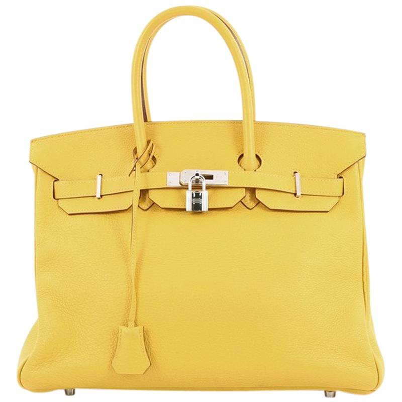 Hermes Birkin Handbag Soleil Yellow Clemence with Palladium Hardware 35