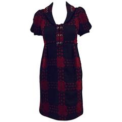 Gucci Geometric Design in Black and Burgundy Wool Dress with distinct buttons 1