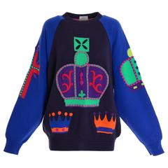 1980s GIANNI VERSACE "King" Printed Embroidered Sweater Pullover