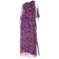 1970s Metal Embroidered Silk Chiffon Paisley Dress 4