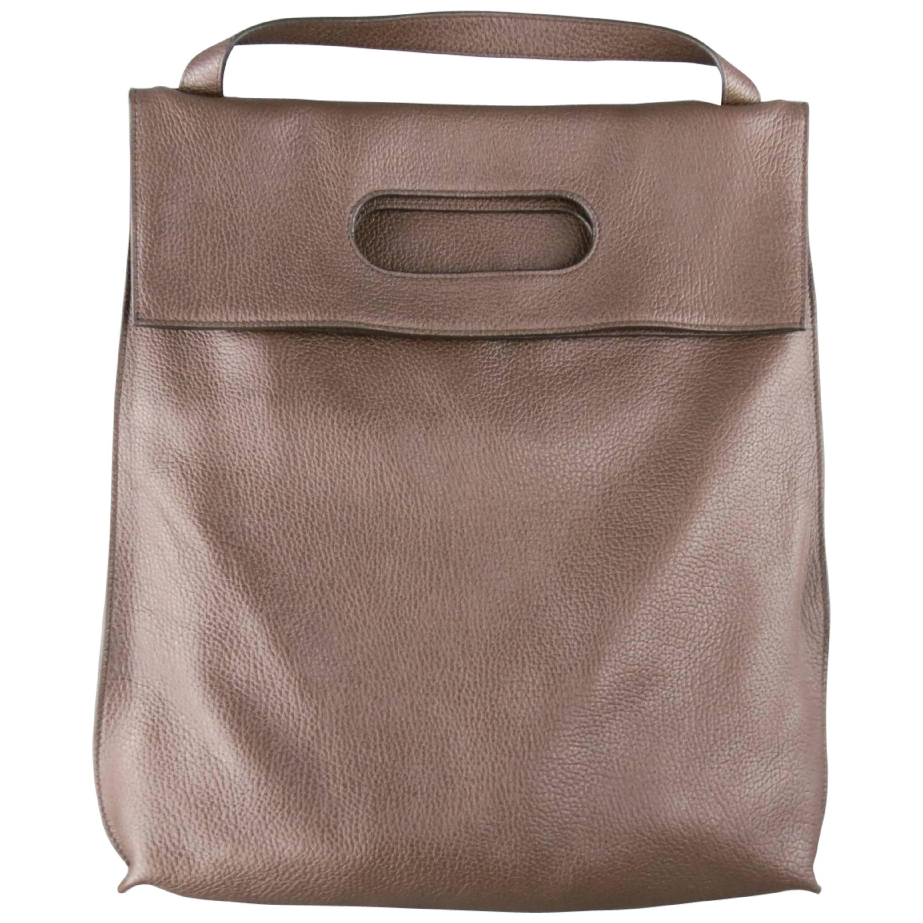 TOM FORD Brown Pebbled Leather Convertible Backpack Tote Bag