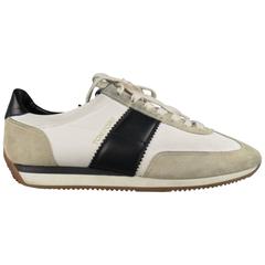 TOM FORD Taille 11 White & Black Two Toned Suede & Canvas Orford Sneakers