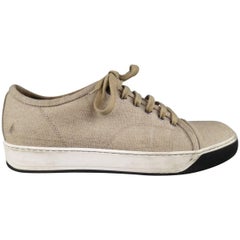 LANVIN Sneakers - Men's Size 8 Beige Woven Canvas Cap Toe Trainers