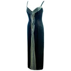 Classic Bob Mackie Black Beaded Evening Gown Silver Gold Braid Detail Sz10 1980s 11