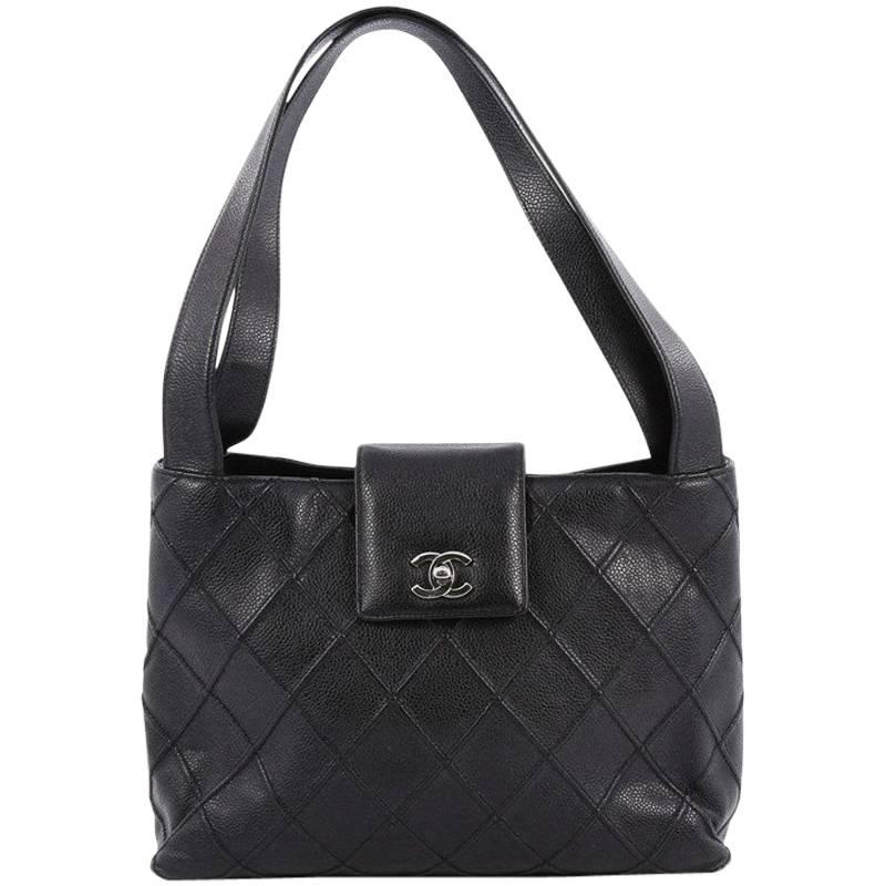 Chanel Vintage CC Lock Flap Shoulder Bag Quilted Caviar Small