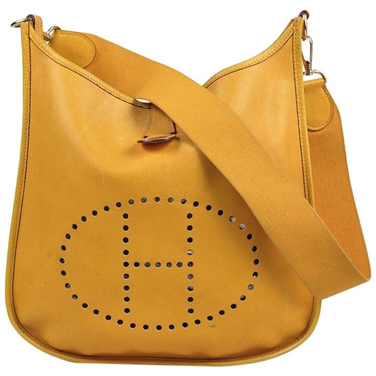 Hermes Vintage Yellow Courchevel Leather H Evelyne I GM Bag For Sale