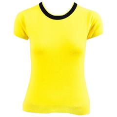 Chanel Boutique Vintage Yellow Black Cashmere Short Sleeve Sweater Top