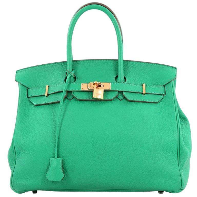 Hermes Birkin Handbag Menthe Green Clemence with Gold Hardware 35