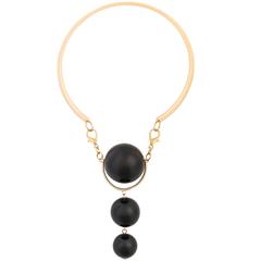 VERSACE c.1980's UGO CORREANI Gold & Black Modernist Sphere Pendant Choker NOS 8
