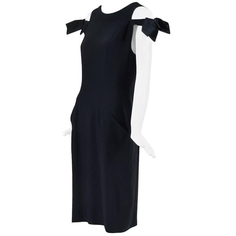 Chanel Boutique Vintage Black Crepe Cold Shoulder Dress For Sale
