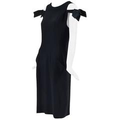 Chanel Boutique Vintage Black Crepe Cold Shoulder Dress