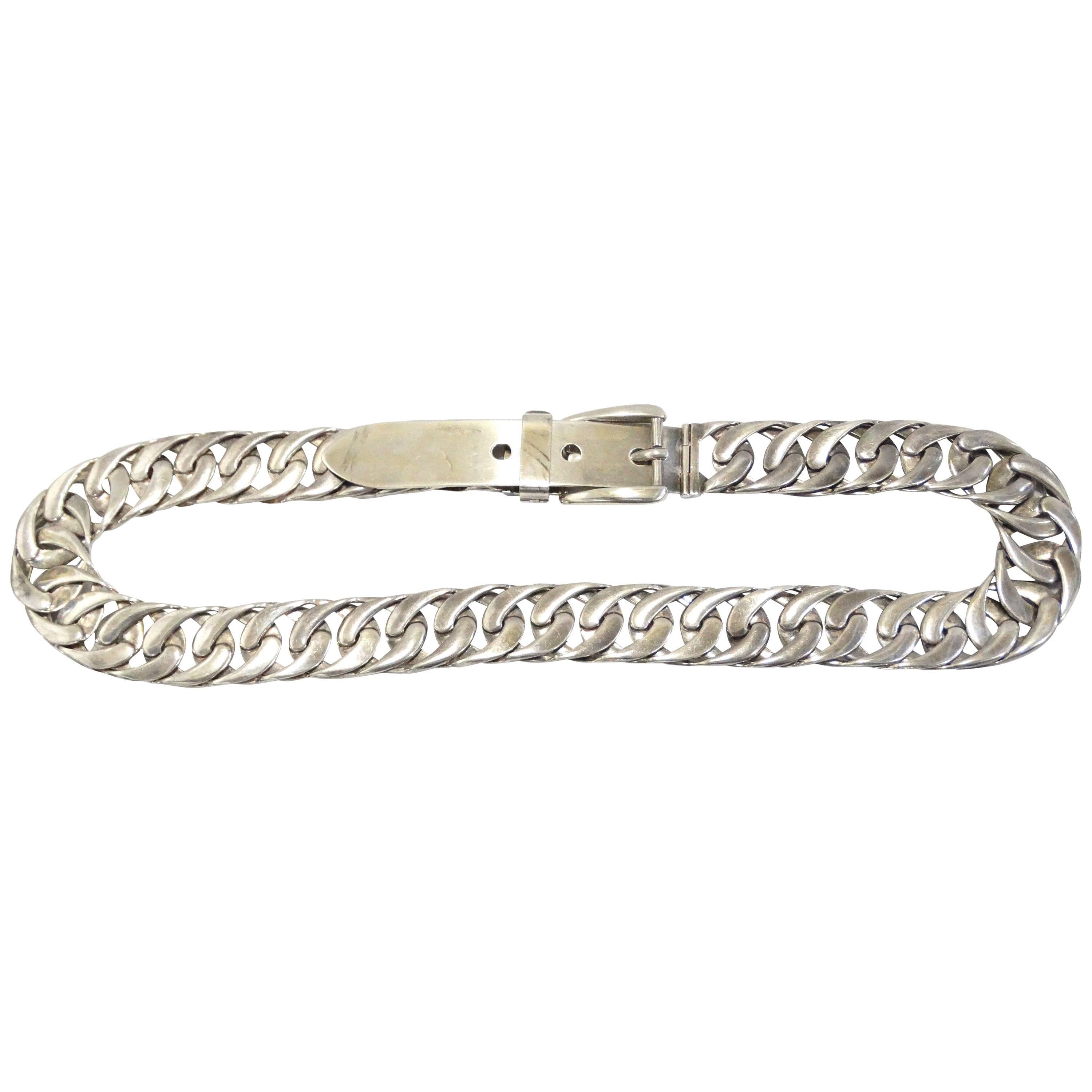 Rare 1970s Gucci Sterling Silver Chain Flat Link Belt
