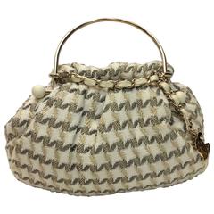 Chanel White Boucle Tweed Knitting Handbag