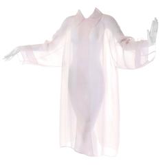 1980s Off White Calvin Klein Sheer Organza Vintage Jacket or Long Tunic Top 