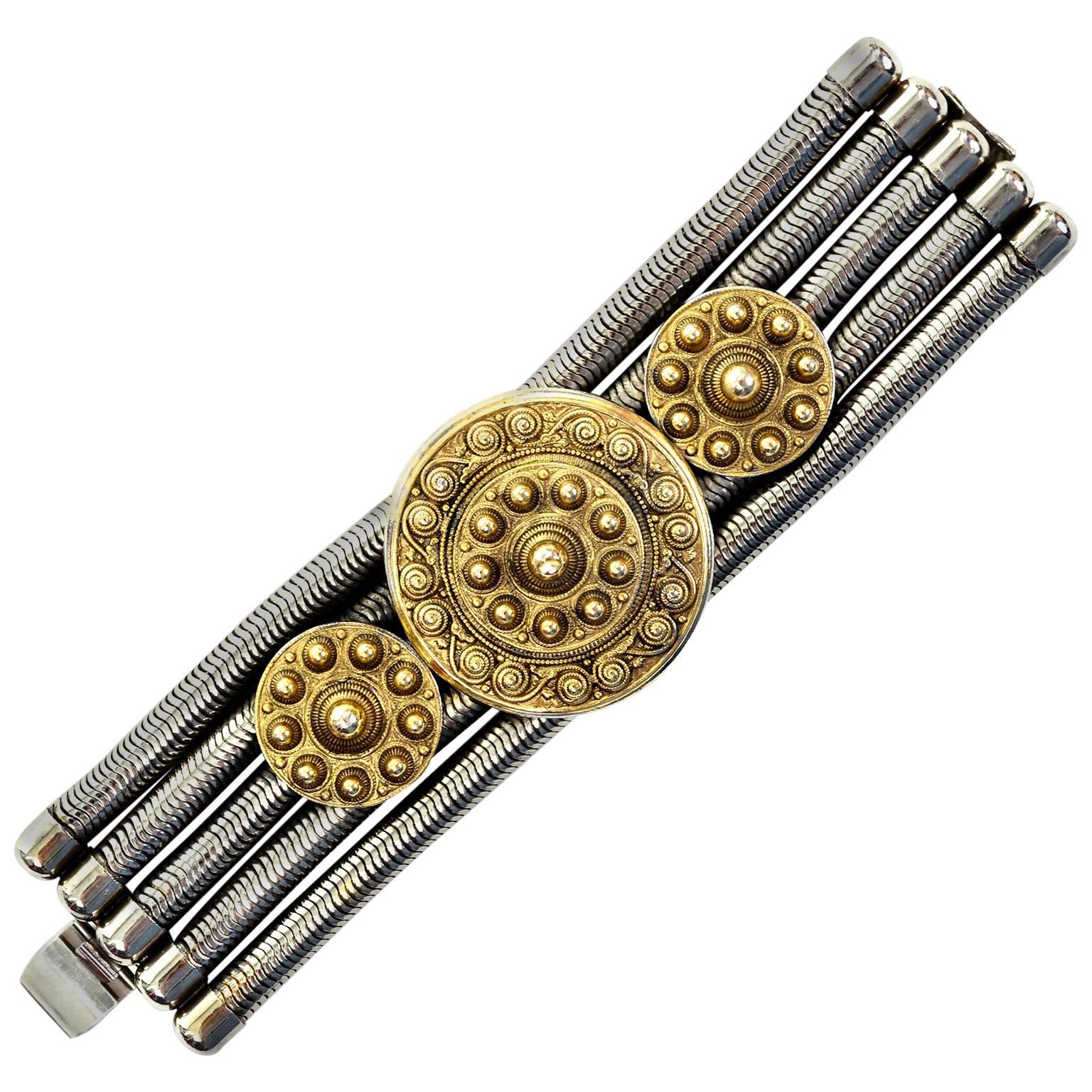 1980s Edouard Rambaud Paris Vintage Bracelet Signed in Mixed Metal For Sale