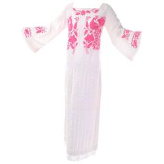 1960s Embroidered Vintage Dress Peacocks Lace Guatemalan Estate Collection 10
