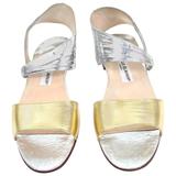 New Vintage Manolo Blahnik London Shoes Gold Silver Metallic Sandals 38.5