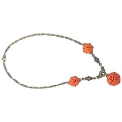 Vintage 1930s Orange and Silver Necklace