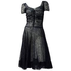 Vintage 50s Navy Blue Lace Dress