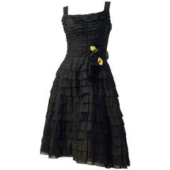 Vintage 50s Emma Domb Black Chiffon Tiered Dress