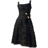50s Emma Domb Black Chiffon Tiered Dress
