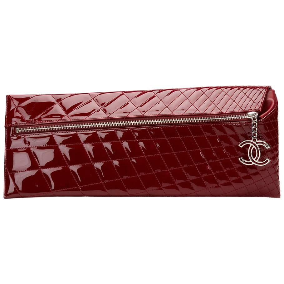 2000s Chanel Burgundy Quilted Patent Leather Geometric Clutch