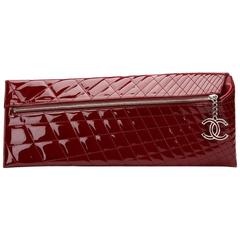 2000s Chanel Burgundy Quilted Patent Leather Geometric Clutch