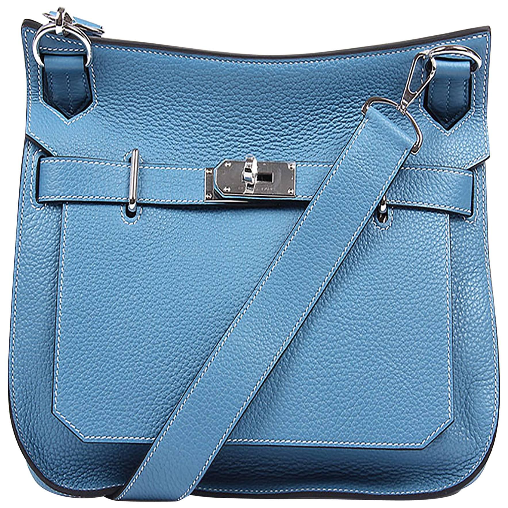 HERMES Jypsiere 28 T. Clemence Leather Blue Jean Color PHW