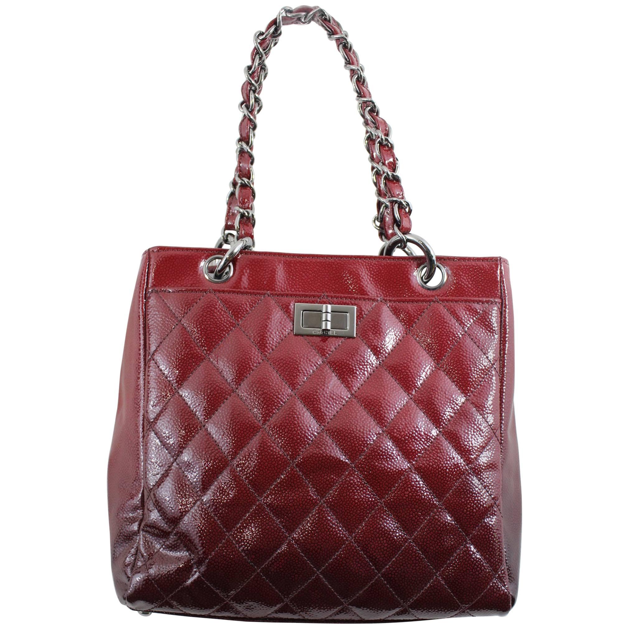 Chanel 2.55 patented Leather Burgundy-Red Shopper Bag For Sale