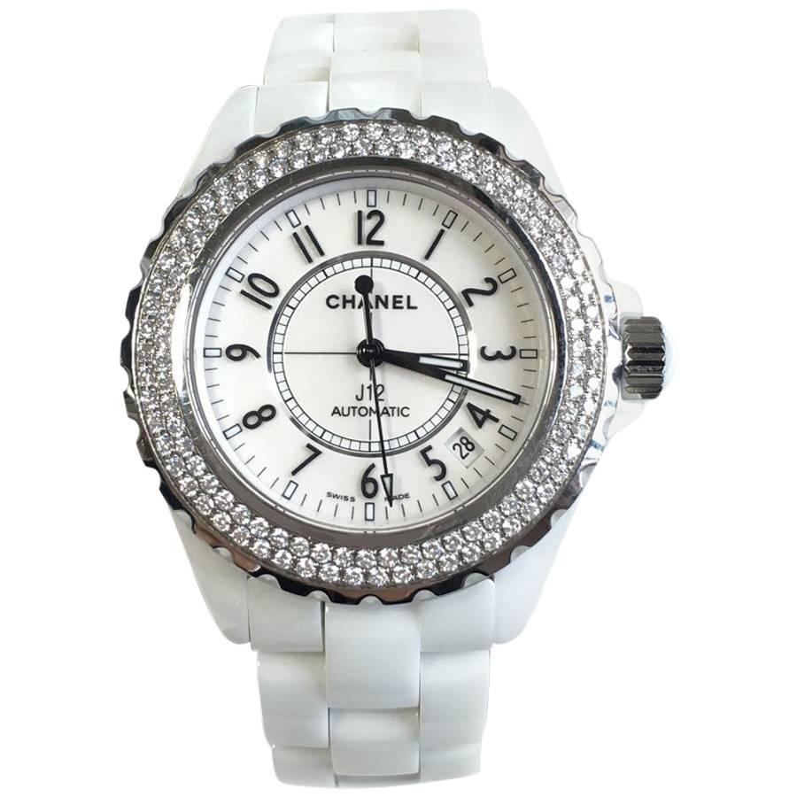 J12 Chanel White Ceramic and Diamonds Watch