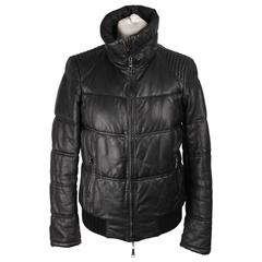 EMPORIO ARMANI Black Leather PADDED BOMBER Down JACKET Size 40 4