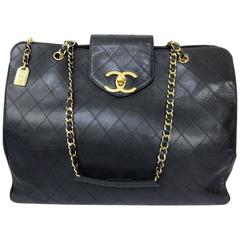 Chanel Black Lambskin Maxi Jumbo XXL Weekender Overnighter Supermodel Tote Bag
