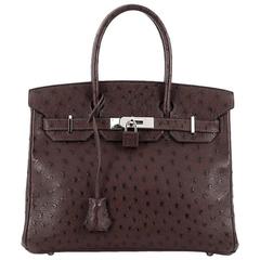Hermes Birkin Handbag Marron Fonce Brown Ostrich with Palladium Hardware 